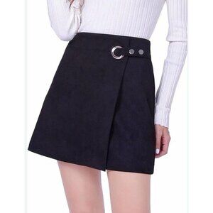 Patrizia Luca Milano Black Faux Suede Wrap Mini A Line Skirt Size M Minamalist